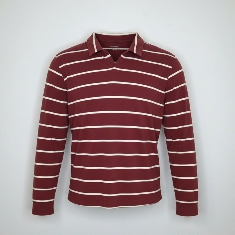 UNTUCKit Julius Striped Long Sleeve Polo Shirt Maroon XL Mens Cotton Preppy